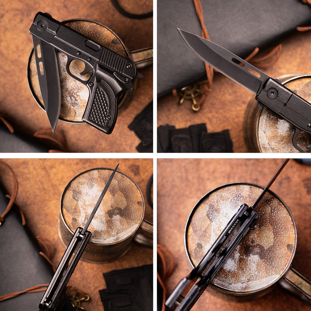 7" Tactical Pistol Replica Gun Spring OPEN Assisted Grey Pocket Knife