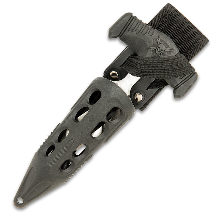 M48 Cyclone Push Dagger And Sheath - 2Cr13 Cast Stainless Steel Blade, Black Oxide Coating, TPR Rubber Handle - Length 7 3/8”
