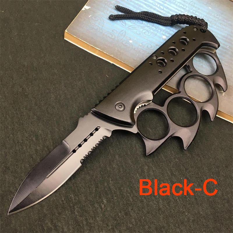 Knuckle Duster Folding Knife Outdoor Self-defense Pocket Knives Window Breaking Tool