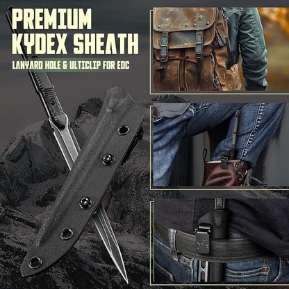 9.4in Tactical Fixed Blade Knife with Sheath, 440C Stainless Steel