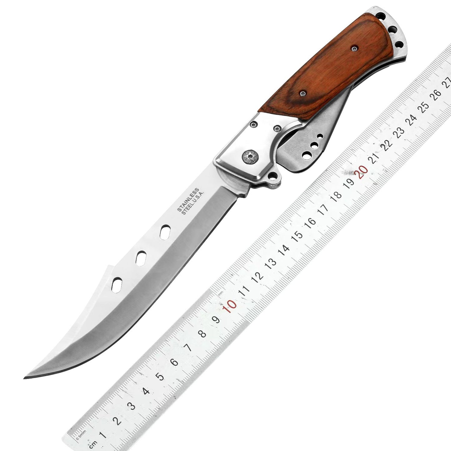 Colorful Wooden Handle Bowie Folding Knife
