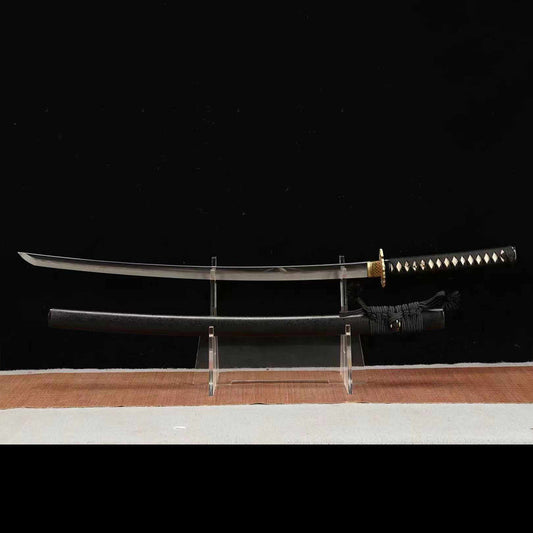26-Inch Samurai Sword - Pearl Fish Skin Handle, Soil-Covered Blade, Tri-Color Grind