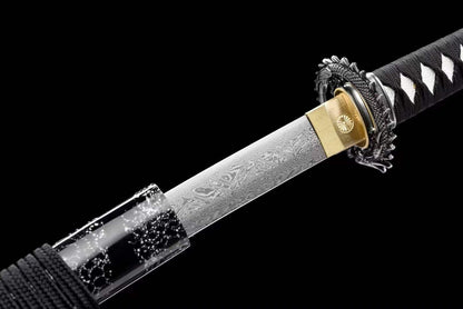 Damascus Samurai Katana [Silver Dragon Fighting Sword]