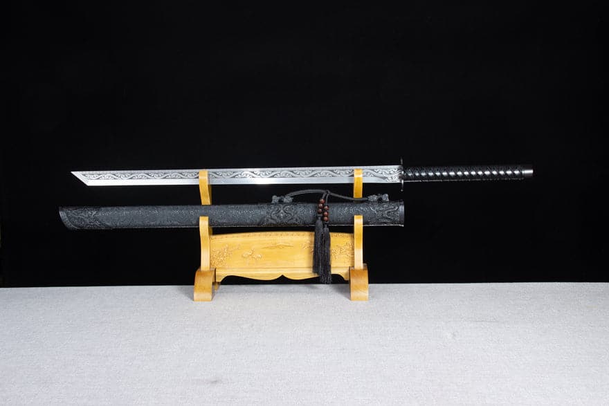 Handmade High Manganese Steel Ink Dragon Chinese Sword With black Sheath