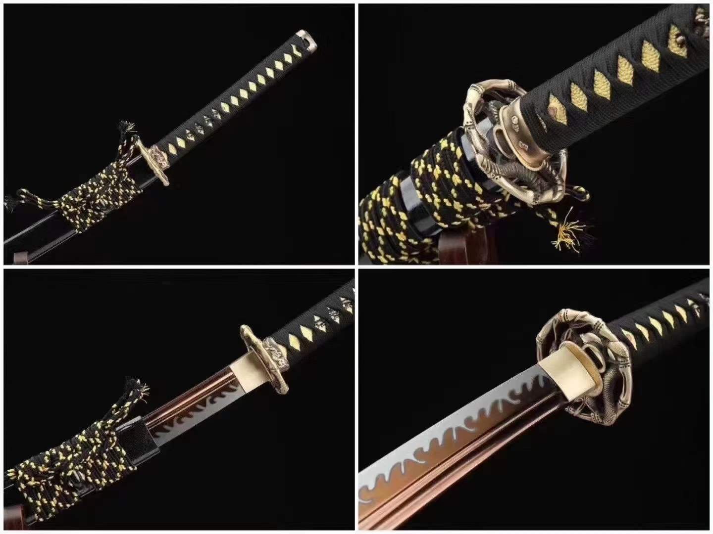 Handmade Japanese Wakizashi Viper Short Sword Baked Gold Blades