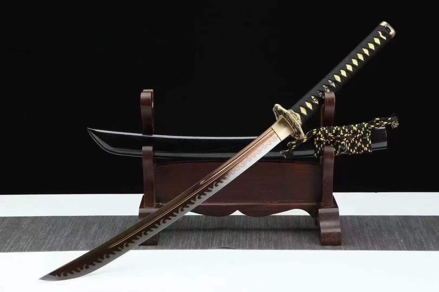 Handmade Japanese Wakizashi Viper Short Sword Baked Gold Blades